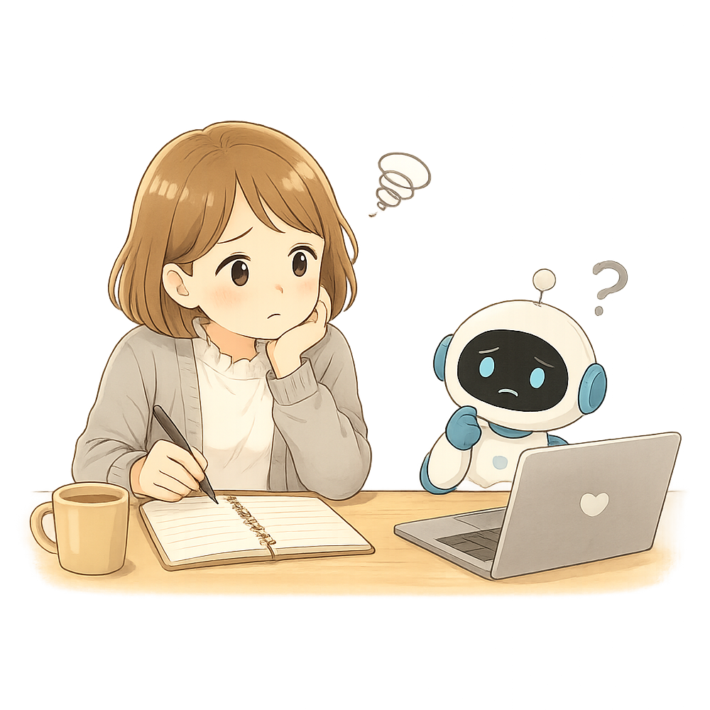 伝わらなくて困っているてんて子のイラスト